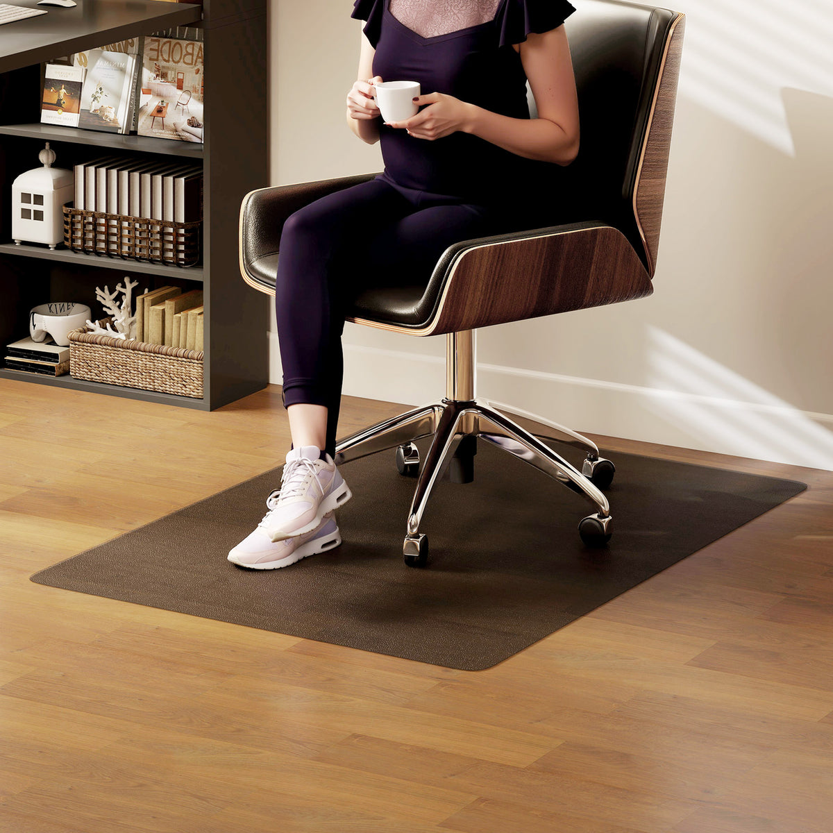 Tapis de chaise de bureau rectangulaire, antidérapants en plastique noir 120x90cm-1