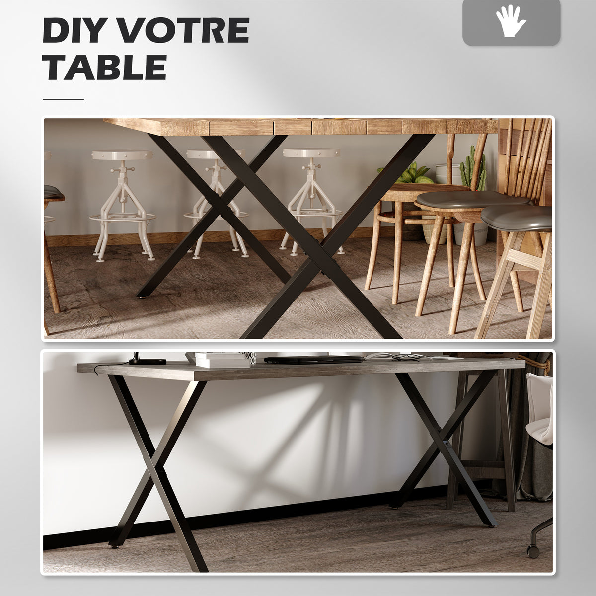 Lot de 2 pieds de table en forme en croix 70 x 72 cm design industriel pour table basse table de chevet noir-6