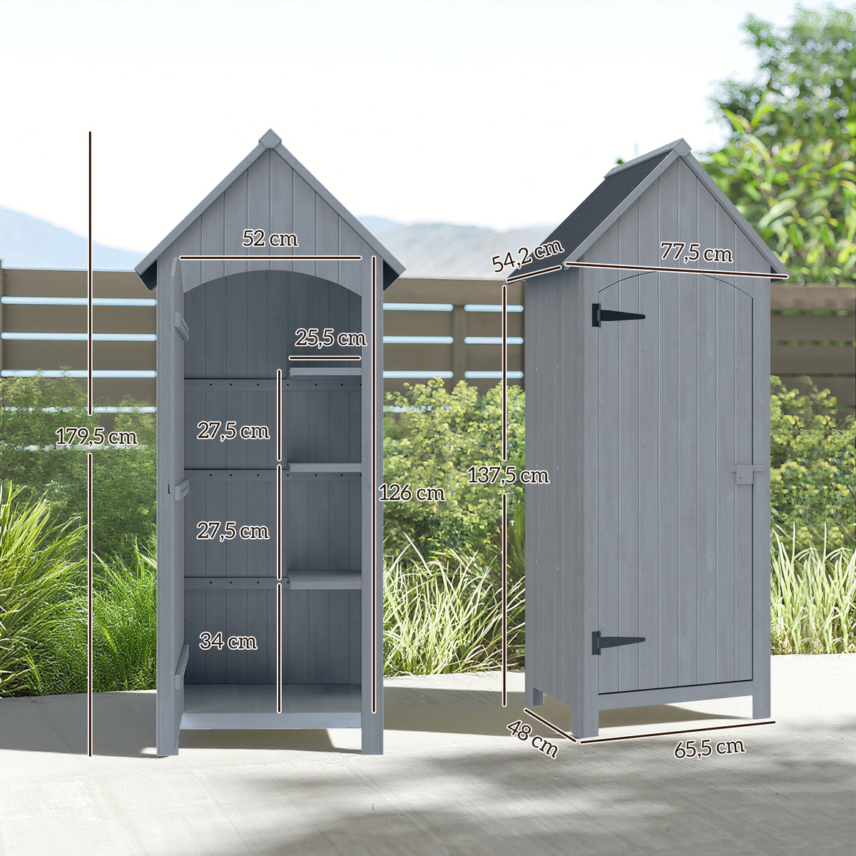 Armoire de jardin en bois Abri de jardin Armoire à outils Cabane en bois Toit bitumé Gris 77,5 x 54,2 x 179,5 cm-2