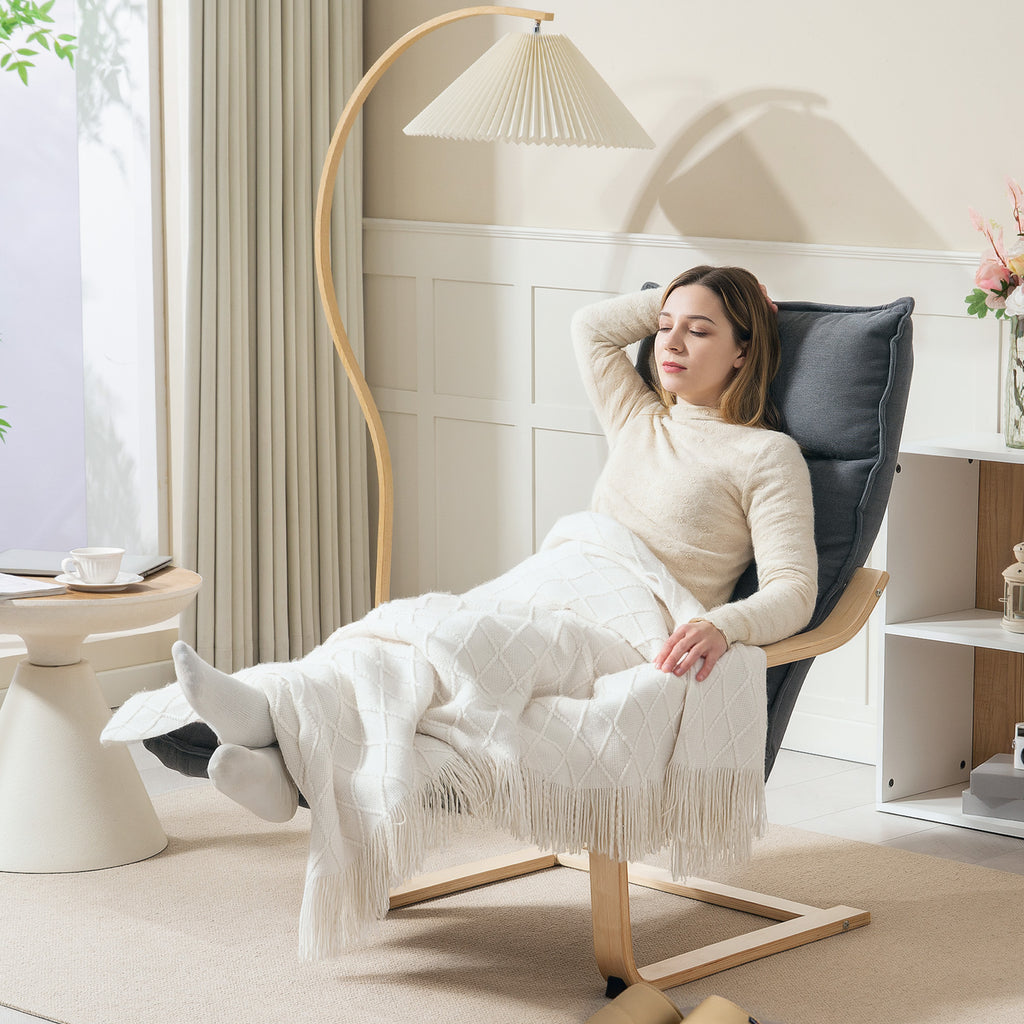 Fauteuil Salon, Fauteuil d'Appoint Rembourré en Velours, Repose-Pieds Réglable, Structure Acier, 67x93x105cm, Gris Foncé-7