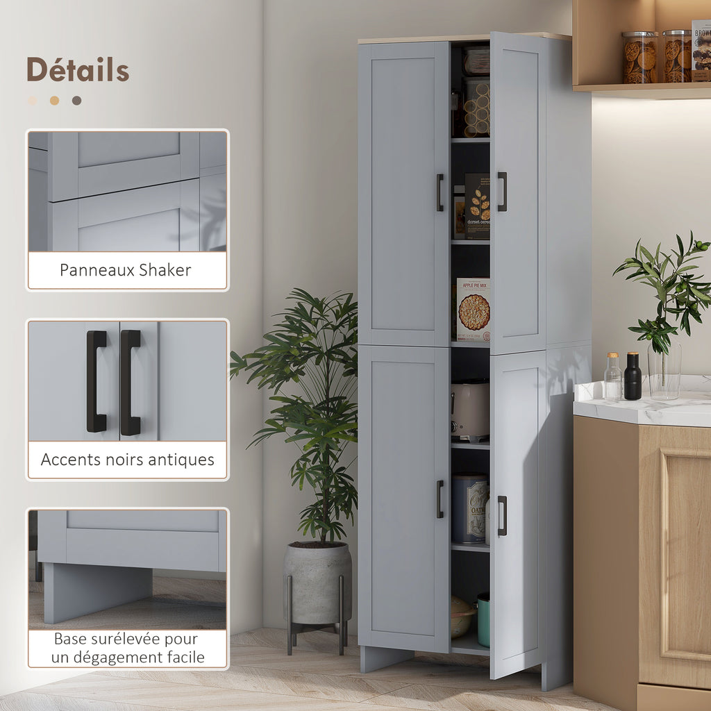 Armoire de cuisine hauteur 170 cm buffet haut avec 4 portes et étagères ajustable, design moderne, gris-6