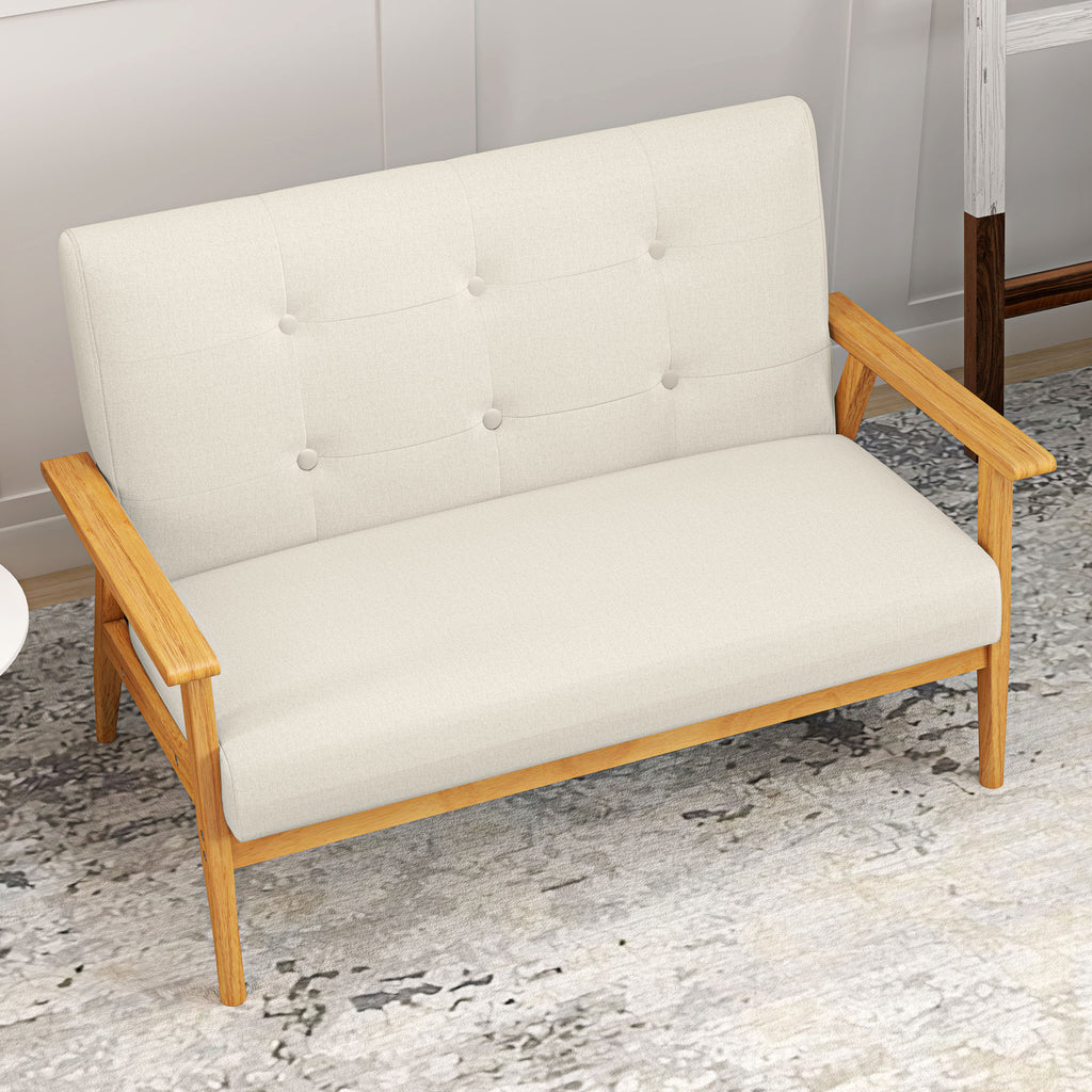 Canapé 2 places 115 cm canapé scandinave avec dossier capitonné, assise rembourrée et accoudoirs, beige-6