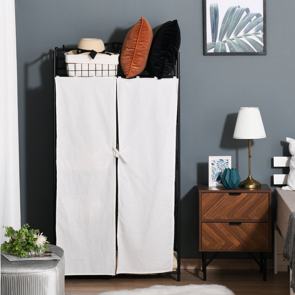 Armoire Chambre adulte Penderie Vêtement Dressing Multi Rangements 5 étagères 84L x 42l x 159H cm métal Noir 2 Rideaux Blanc-9