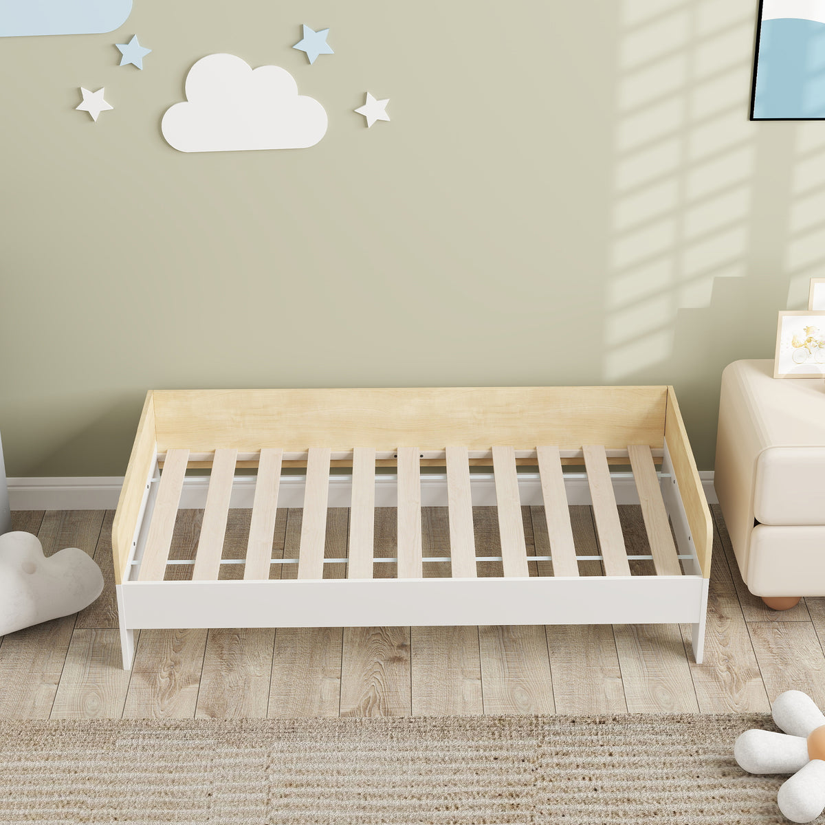 Lit enfant lit avec sommier à lattes avec panneaux latéraux élevés conception basse en bois 143,5 x 74 x 40 cm blanc-6