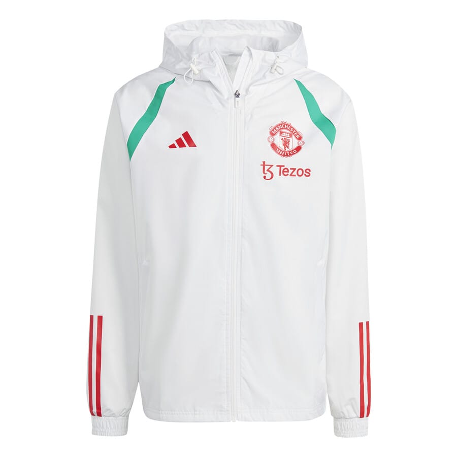 Manchester United soccer training rain jacket 2023/24 white - Adidas-0