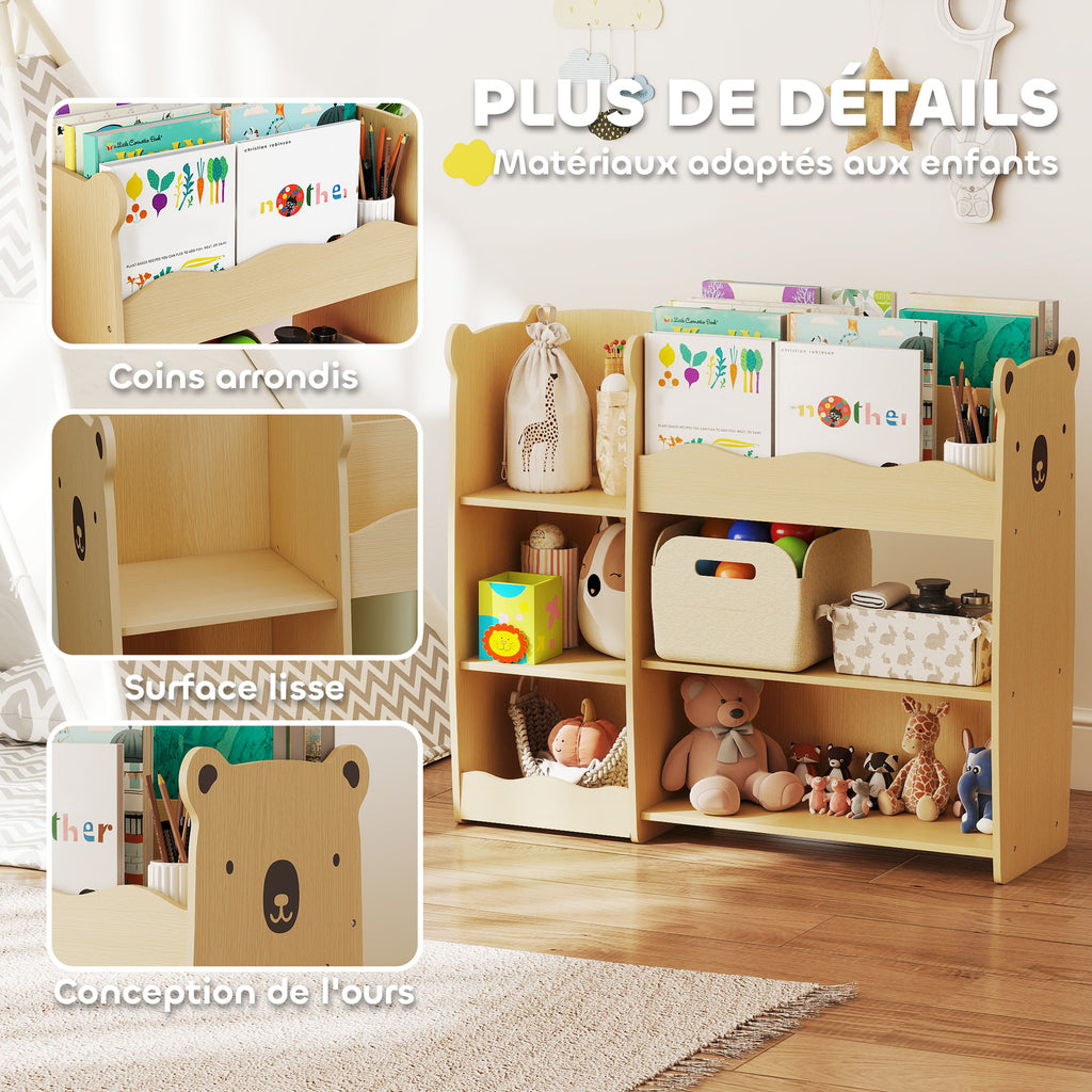 Meuble rangement enfant 3 niveaux, étagère de rangement pour jouets enfants avec étagères ouvertes, 92x29x79cm, naturel-5