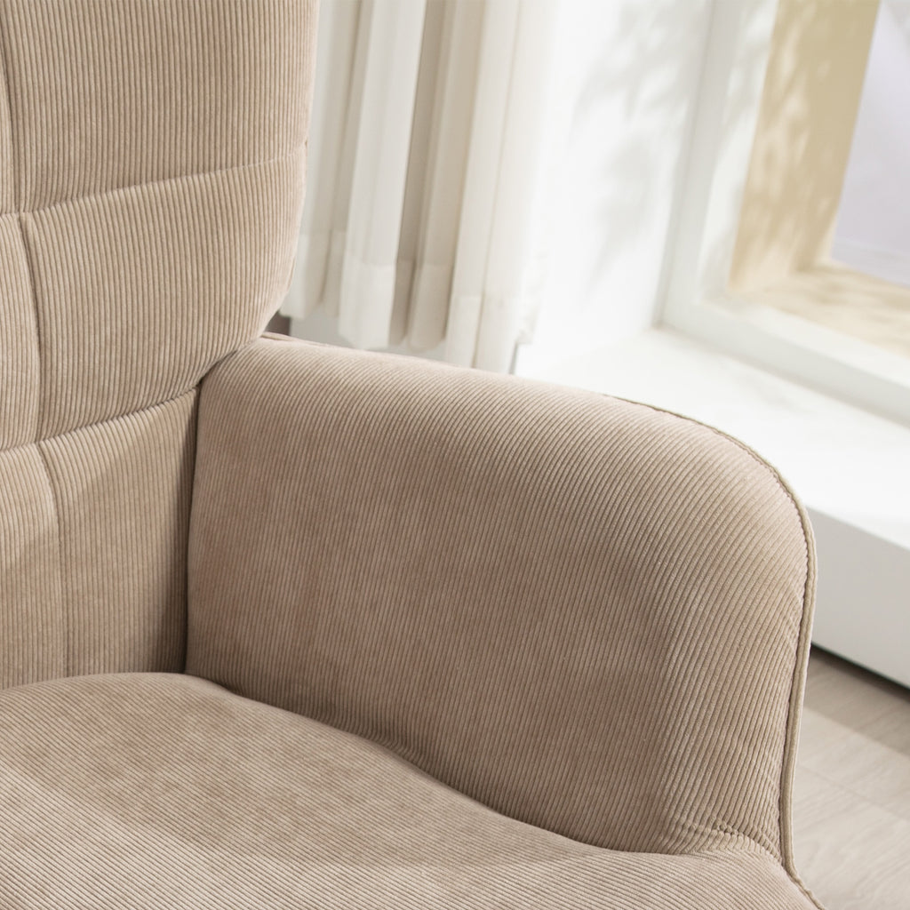 Fauteuil de Salon avec Repose-Pied, Fauteuil d'Appoint Capitonné en Velours Côtelé, Dossier Haut et Accoudoirs, Marron-8