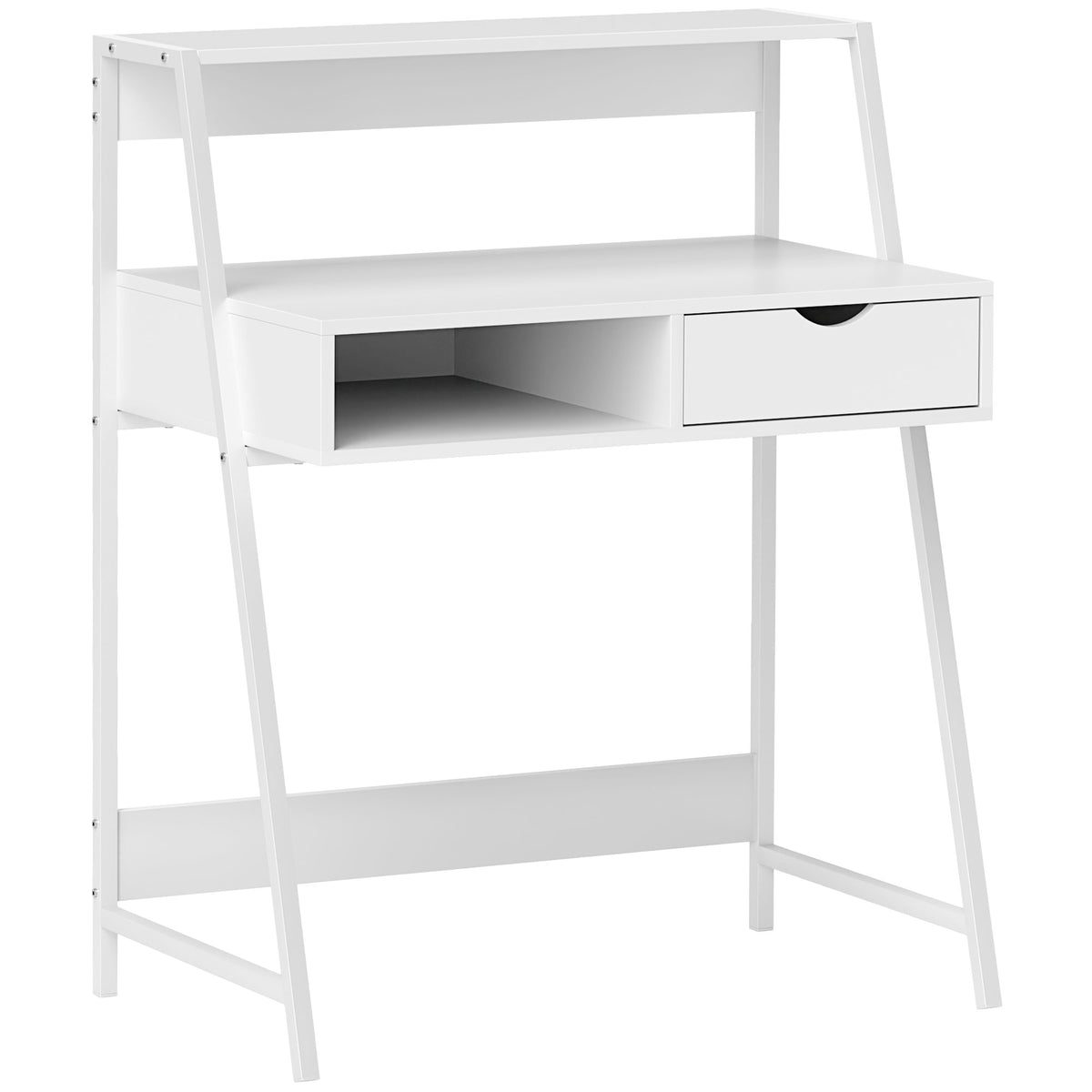 Bureau secrétaire Bureau Informatique Style néo-rétro tiroir Niche étagère métal Blanc-0