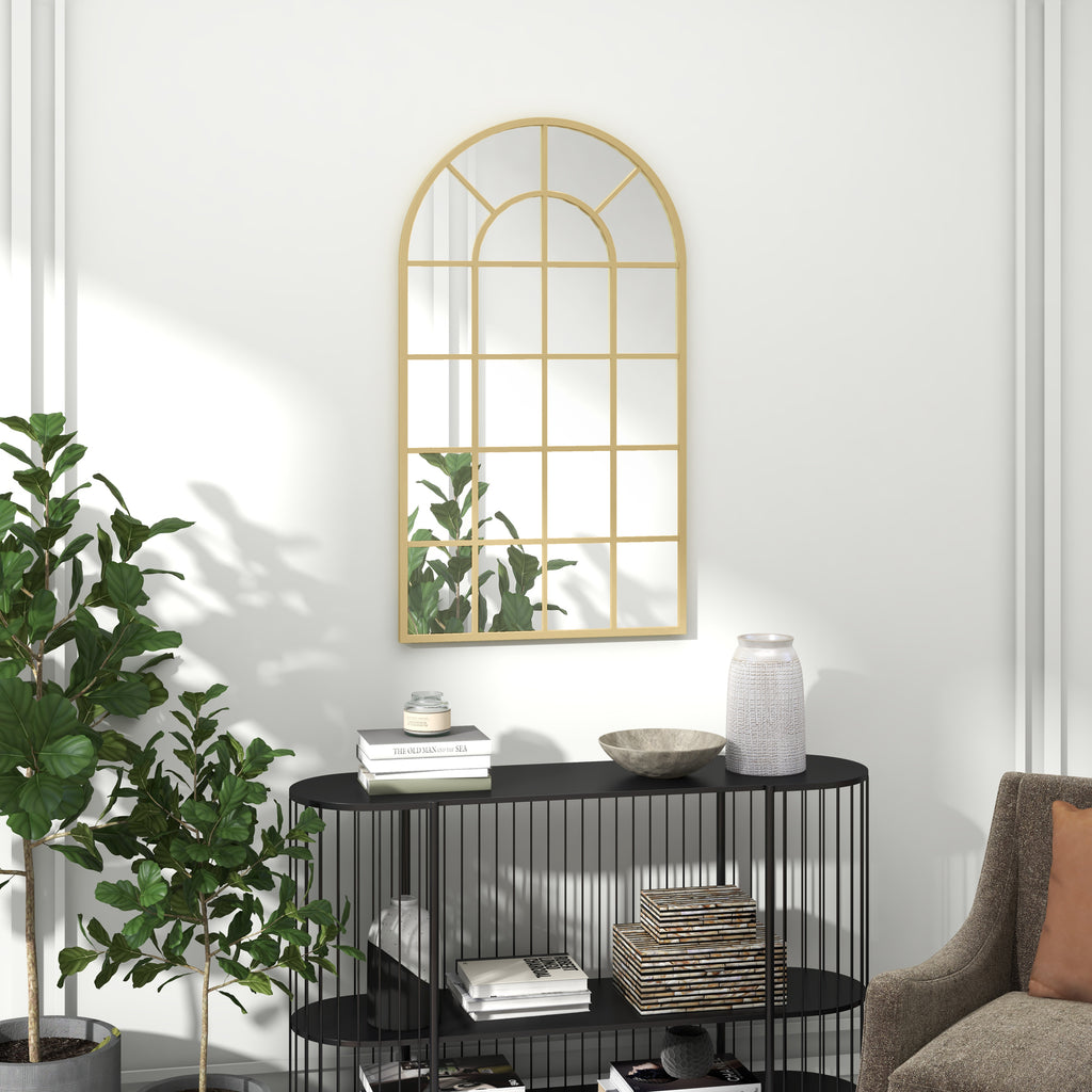 Miroir verrière arche style industriel fenêtre arcade métal 110 x 65 cm doré-1