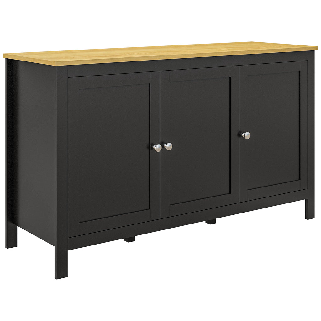 Buffet meuble de rangement avec 3 portes 2 étagères réglables plateau aspect bois clair 120 x 40 x 70 cm noir-0