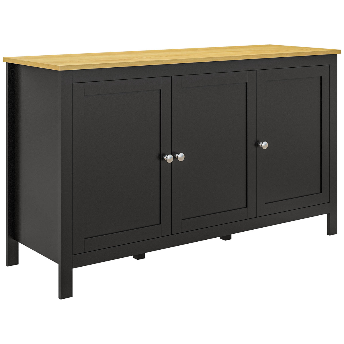 Buffet meuble de rangement avec 3 portes 2 étagères réglables plateau aspect bois clair 120 x 40 x 70 cm noir-0