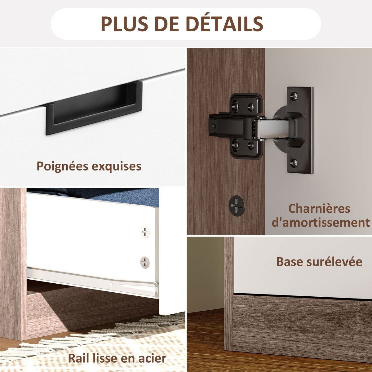 Armoire 2 portes, armoire moderne avec 3 tiroirs et tringle de suspension pour chambre à coucher, marron-4