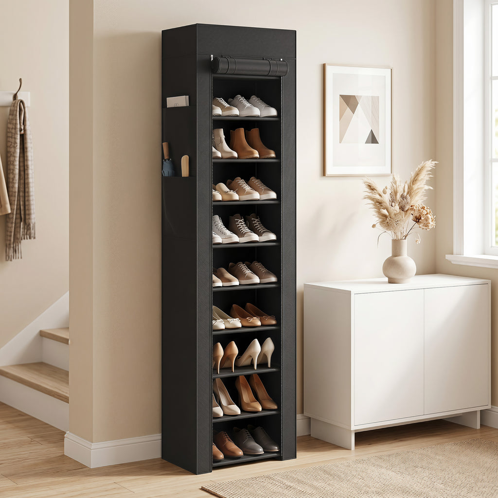 Étagère à Chaussures 20 Paires 10 Niveaux, Range-Chaussures en Métal avec Housse Anti-Poussière, Noir-8