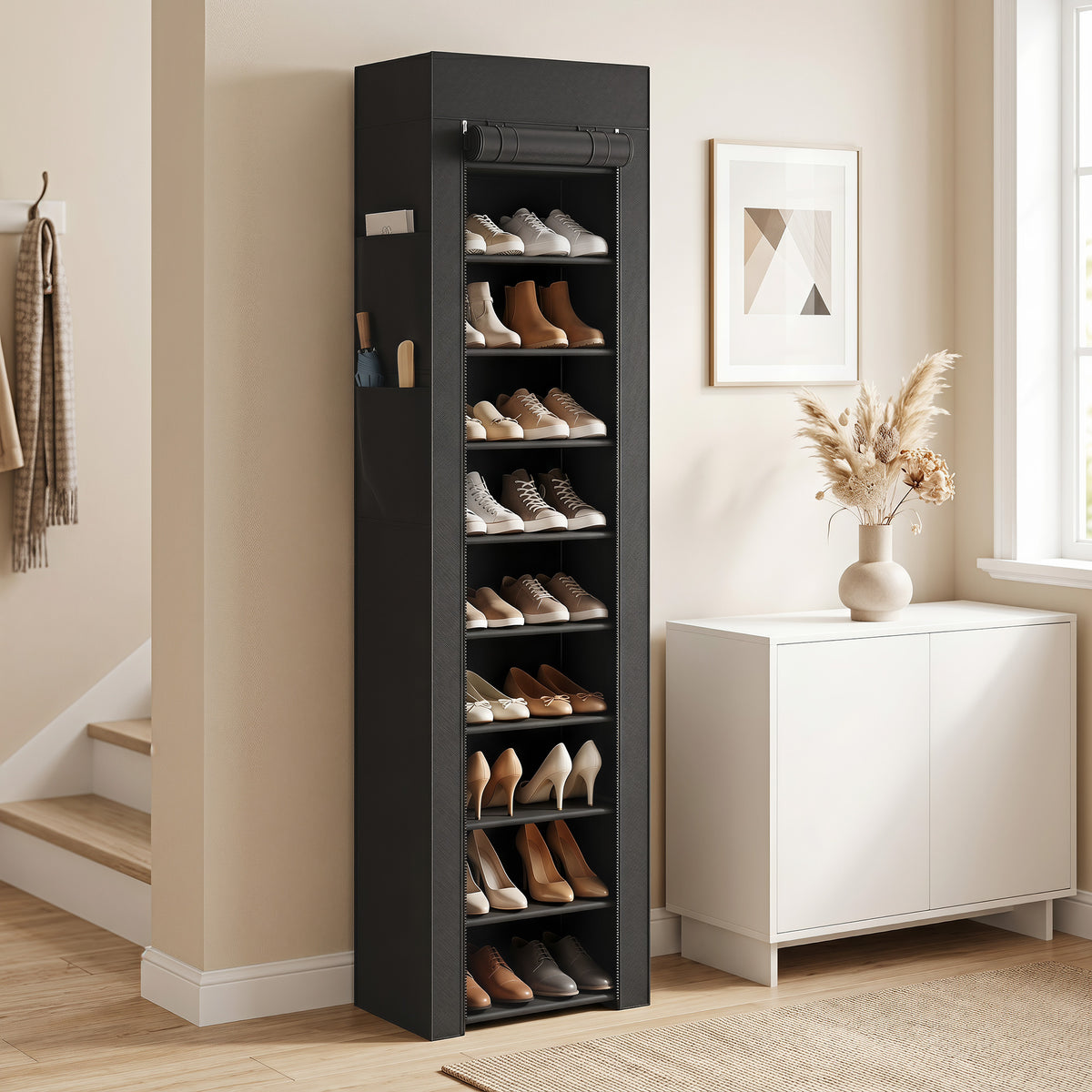 Étagère à Chaussures 20 Paires 10 Niveaux, Range-Chaussures en Métal avec Housse Anti-Poussière, Noir-8