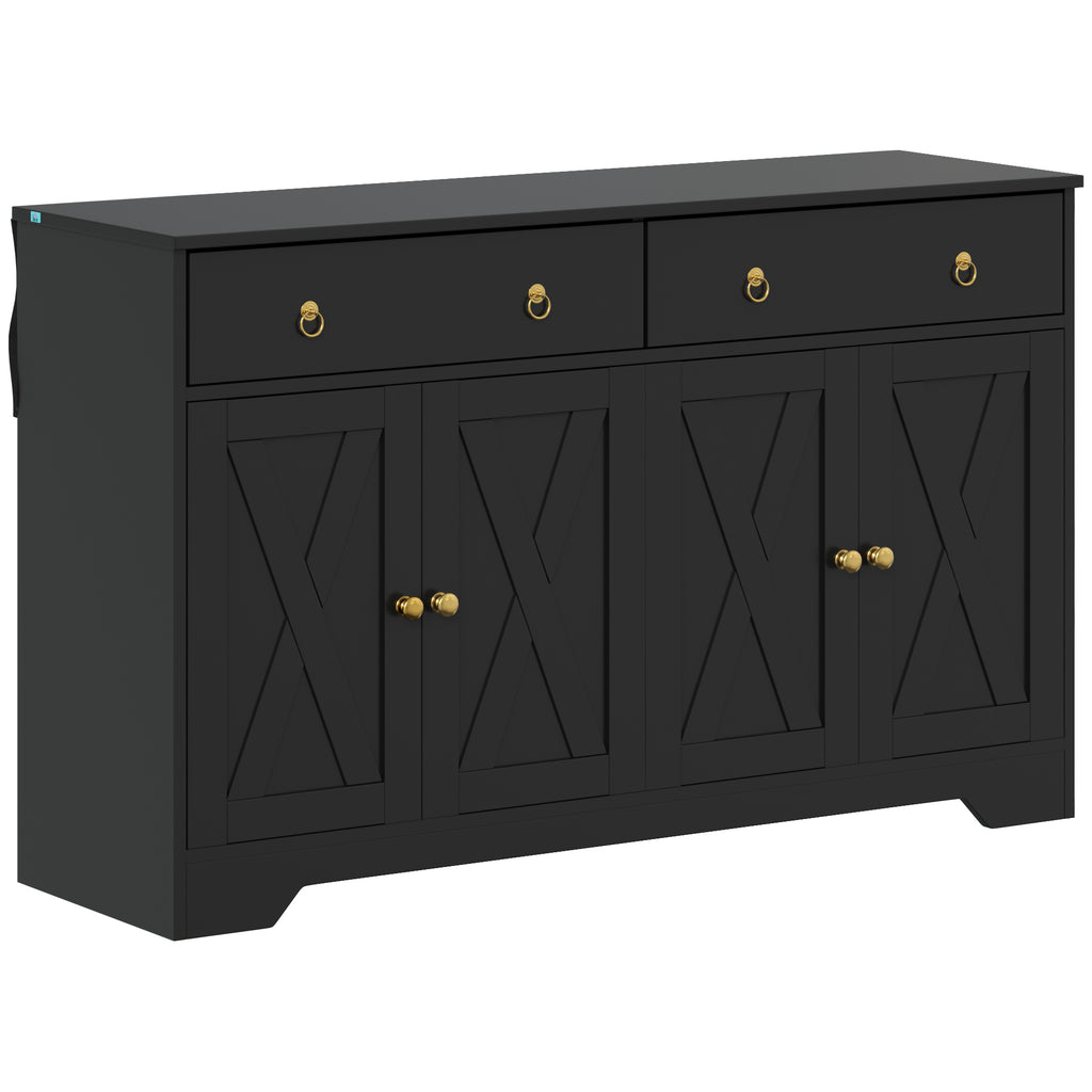 Buffet meuble de rangement armoire de cuisine style rural 2 tiroirs et 2 placards étagères à hauteurs réglables noir-0