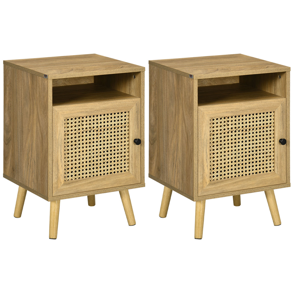Table de chevet table de nuit avec placard porte cannage et niche design vintage 39 x 35 x 60 cm naturel-0