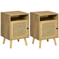 Table de chevet table de nuit avec placard porte cannage et niche design vintage 39 x 35 x 60 cm naturel-0