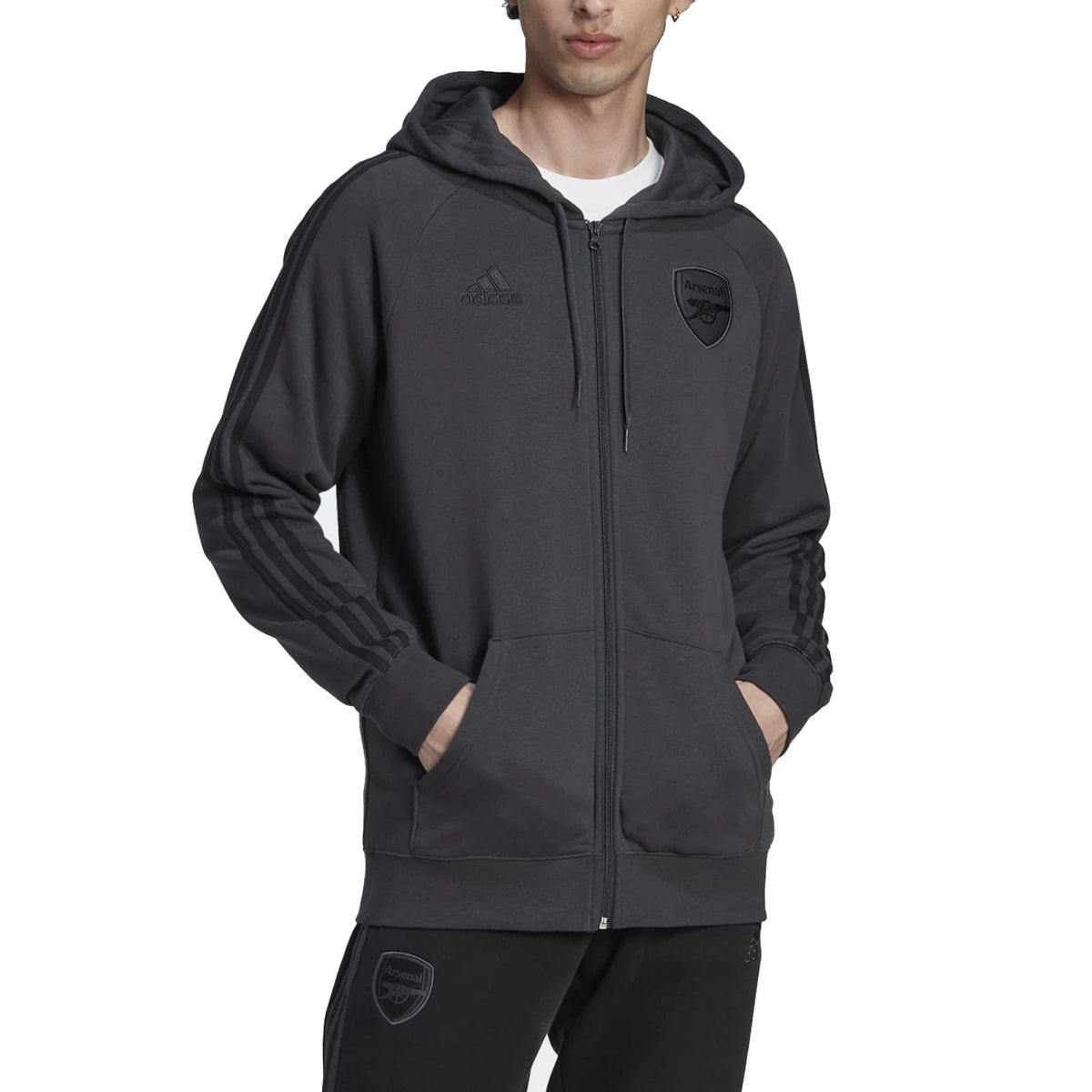 Arsenal Casual 3S hooded presentation tracksuit 2022/23 grey - Adidas-1