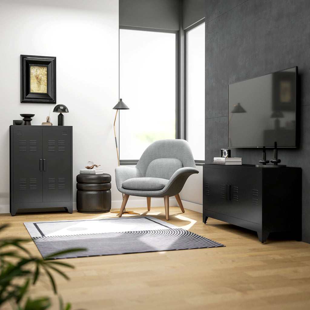 Armoire de Rangement métal Garde-robe Caisson de dossier Armoire Bureau sur pied Style Industriel - 2 étagères - Noir-8