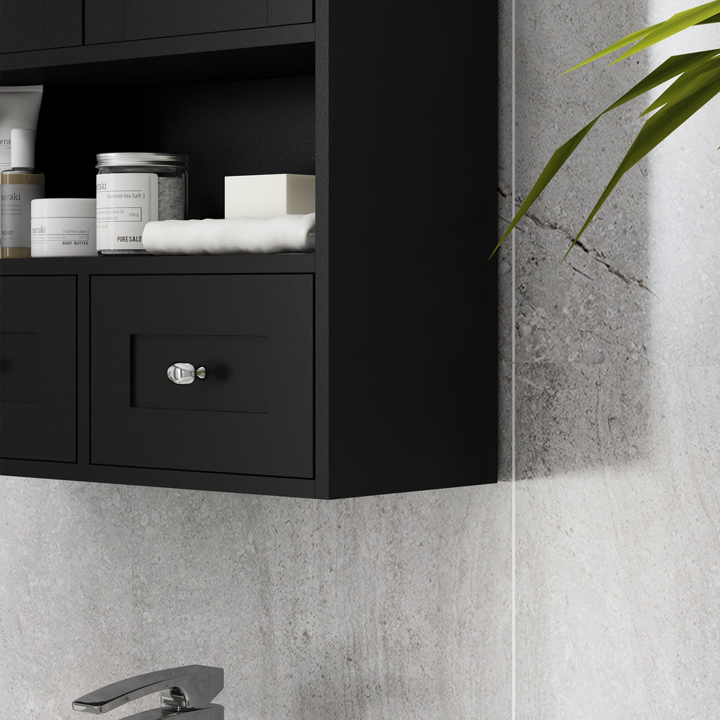 Armoire murale de salle de bain, armoire de toilette, avec portes, étagère, 2 tiroirs, 50,8l x 17,8P x 66H cm, noir-8