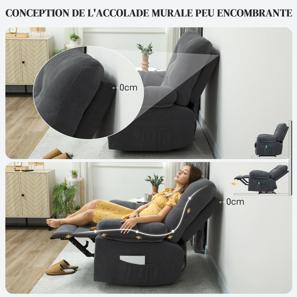 Fauteuil de massage fauteuil relax avec vibration chauffage, inclination manuelle, télécommande inclus, gris-8