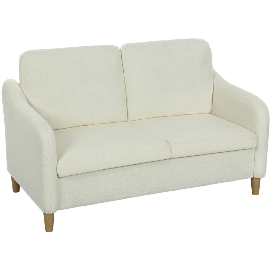 Canapé 2 places, canapé de salon en tissu bouclette avec coussins inclus, assise rembourrée, 137 x 69 x 82 cm, crème-0