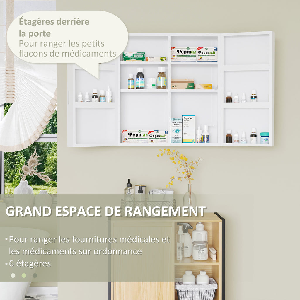 Armoire à pharmacie 6 étagères avec serrure et 2 clés de sécurité, 55x18x60 cm, blanc-4