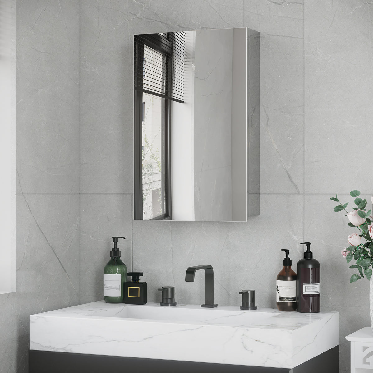 Armoire miroir de salle de bain en acier inoxydable armoire murale de toilette 39 x 12 x 60 cm-1
