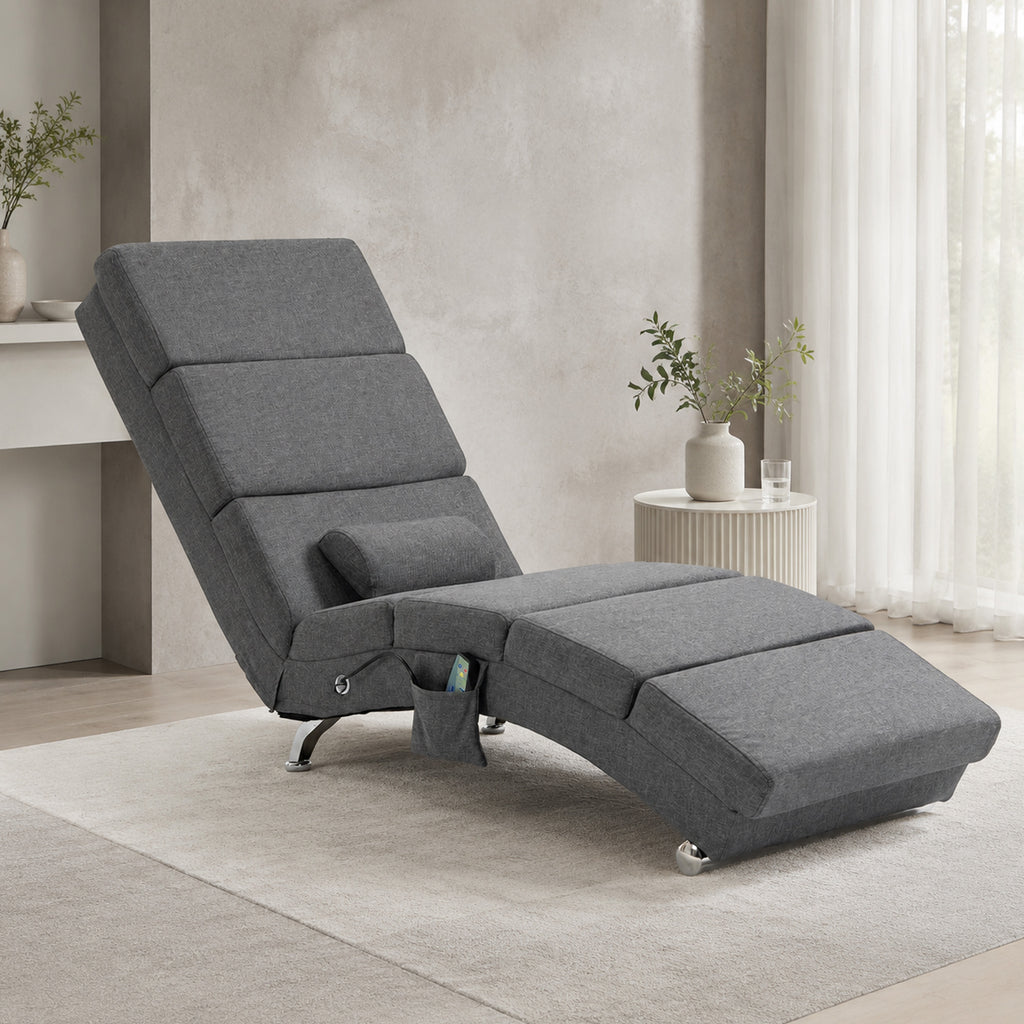 Fauteuil relax salon fauteuil de massage et chauffage meridienne avec télécommande et oreiller, tissu effet lin, gris-8