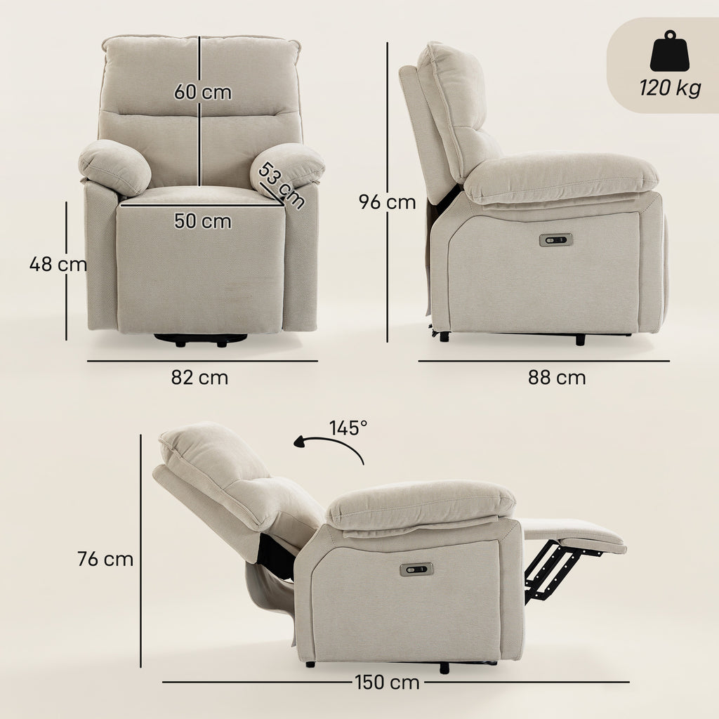 Fauteuil Releveur Électrique Massage et Chaleur Fauteuil Relax Électrique Chenille Ports USB Dossier Inclinable Crème-2