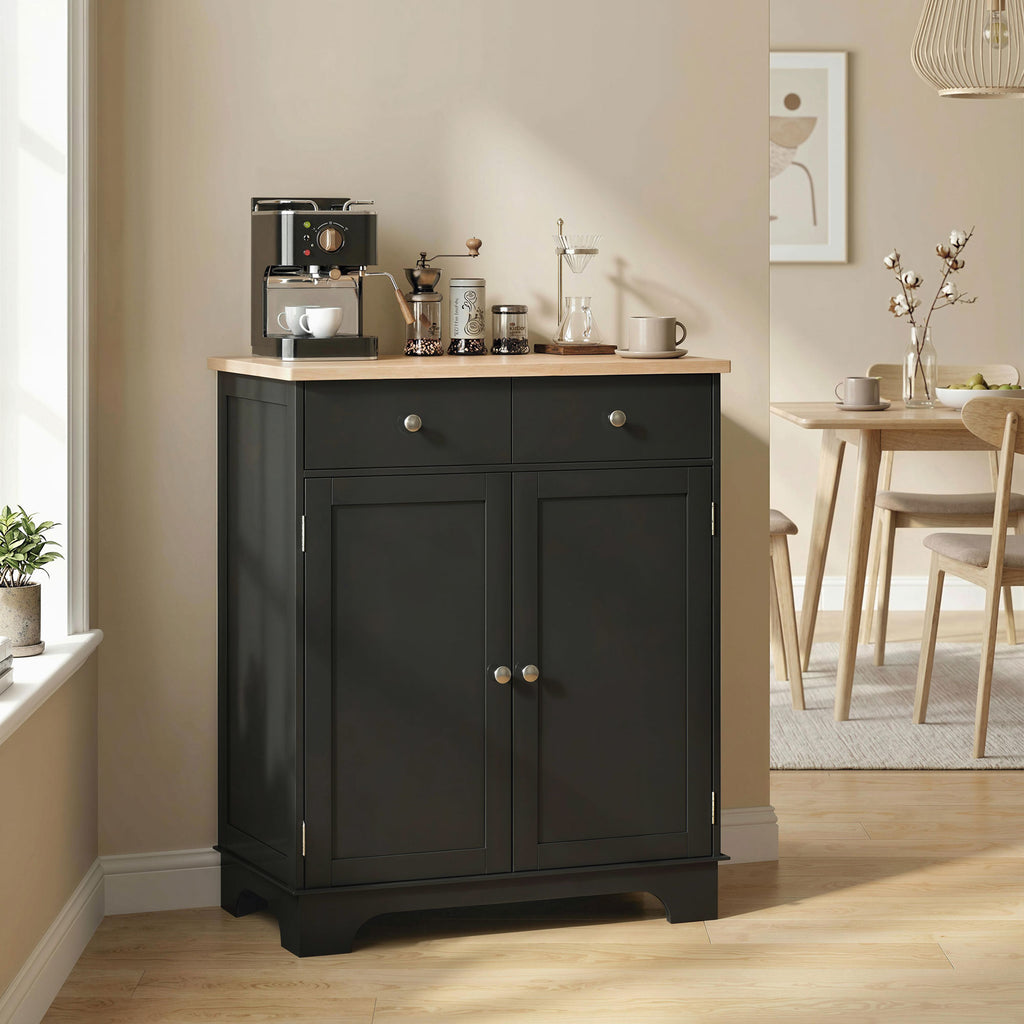 Meuble de rangement buffet salon avec placards, 2 tiroirs et étagères réglables, 68x40,3x85cm, noir et bois naturel-8