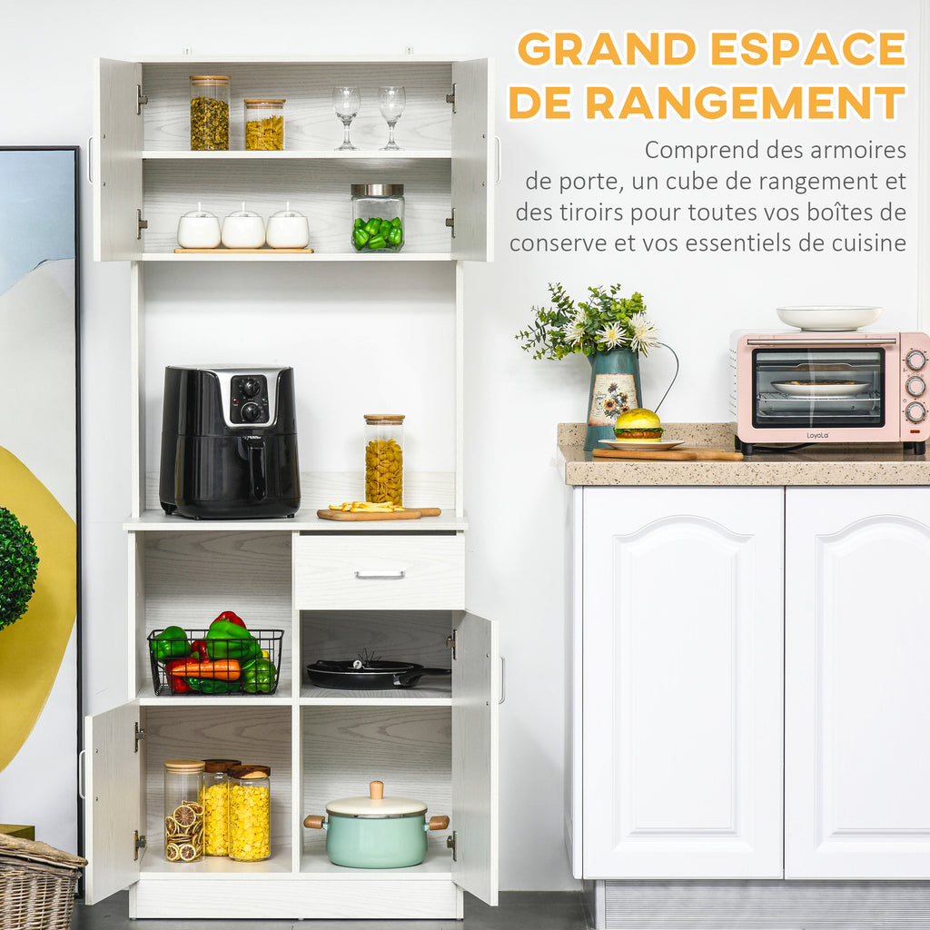Buffet de cuisine armoire de cuisine multi-rangements 4 portes 1 tiroirs étagère + grand plateau blanc-3