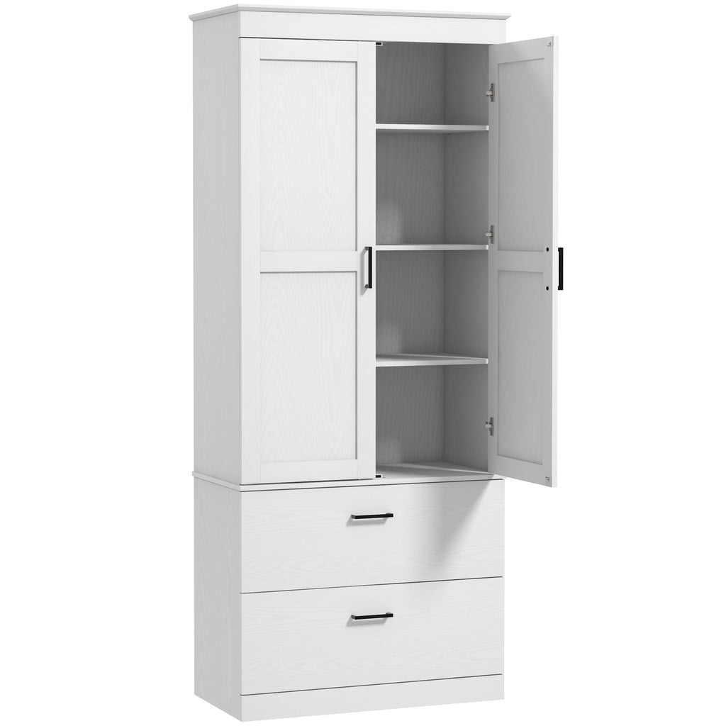 Armoire de cuisine buffet cuisine vaisselier meuble de rangement avec placard, 2 tiroirs et étagères réglables, crème-0