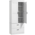 Armoire de cuisine buffet cuisine vaisselier meuble de rangement avec placard, 2 tiroirs et étagères réglables, crème-0