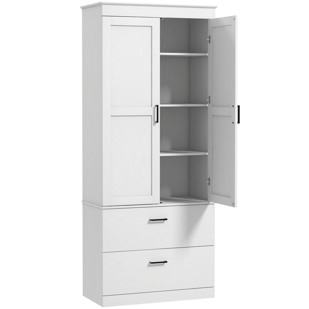 Armoire de cuisine buffet cuisine vaisselier meuble de rangement avec placard, 2 tiroirs et étagères réglables, crème-0