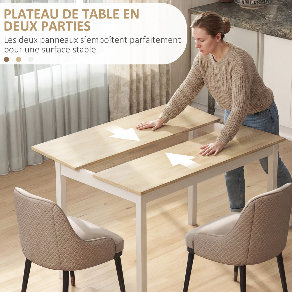 Table à manger table de cuisine structure en bois massif 4 personnes design vintage 120 cm naturel et blanc-5