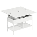 Table basse relevable et extensible, table de salon avec compartiment caché étagères ouvertes, 98x49x55cm, blanc-0