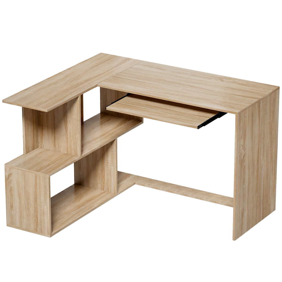 Bureau d'Angle, 120 x 100 x 76 cm, Bureau Informatique en L avec Plateau de Clavier, 4 Compartiments Ouverts, Naturel-0