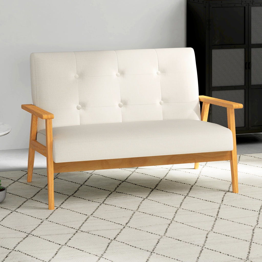 Canapé 2 places 115 cm canapé scandinave avec dossier capitonné, assise rembourrée et accoudoirs, beige-7