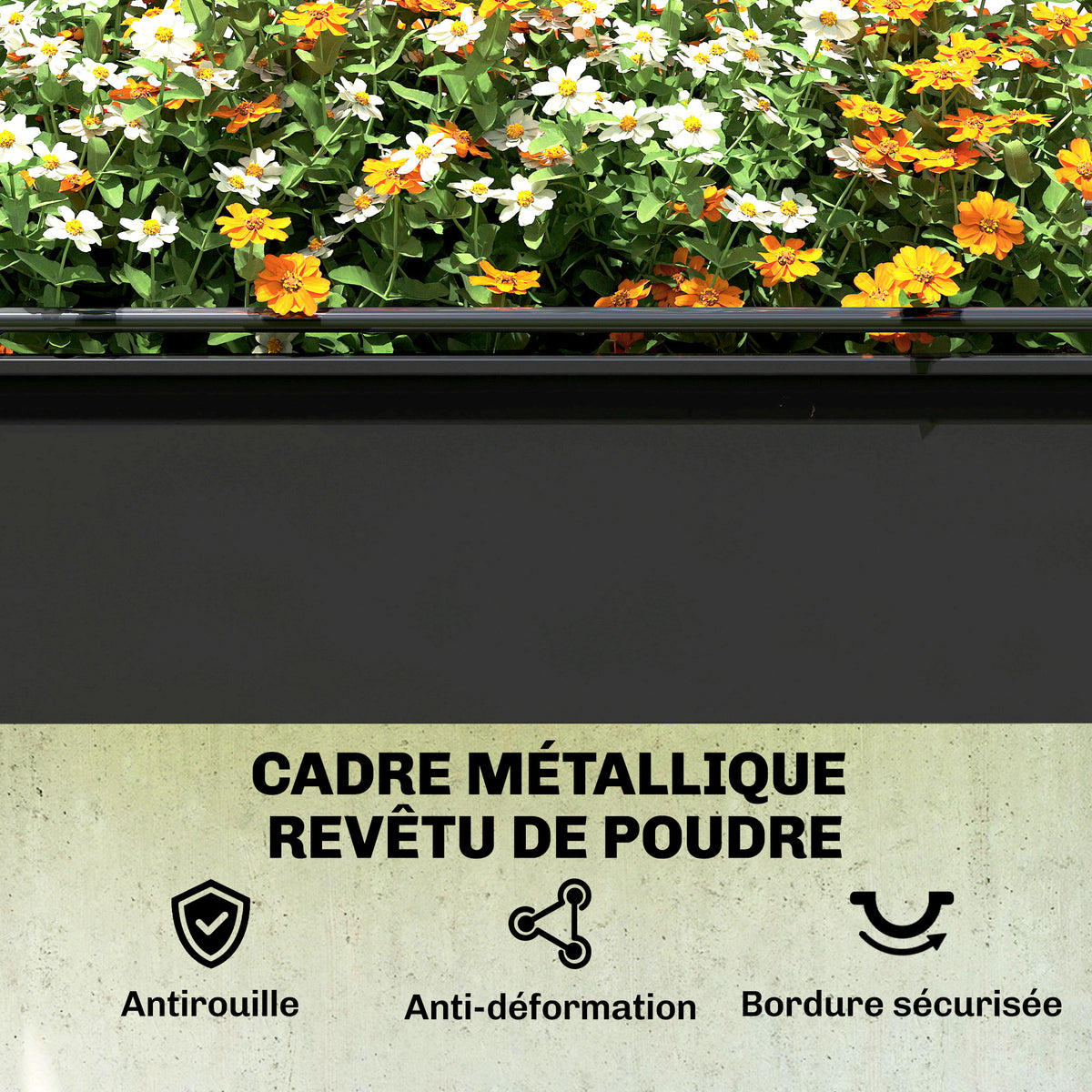 Potager sur Pieds avec Serre Rabattable, Jardinière Surélevée en Métal avec Trou de Drainage, 100 x 49 x 136 noir-8