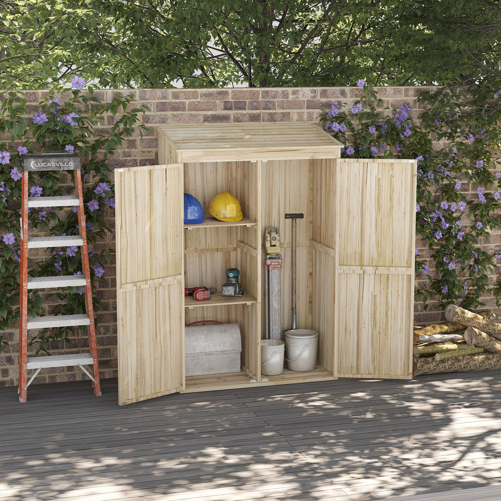 Armoire de jardin armoire de rangement en bois 2 étagères 2 portes toit incliné 120 x 57 x 183 cm bois naturel-1
