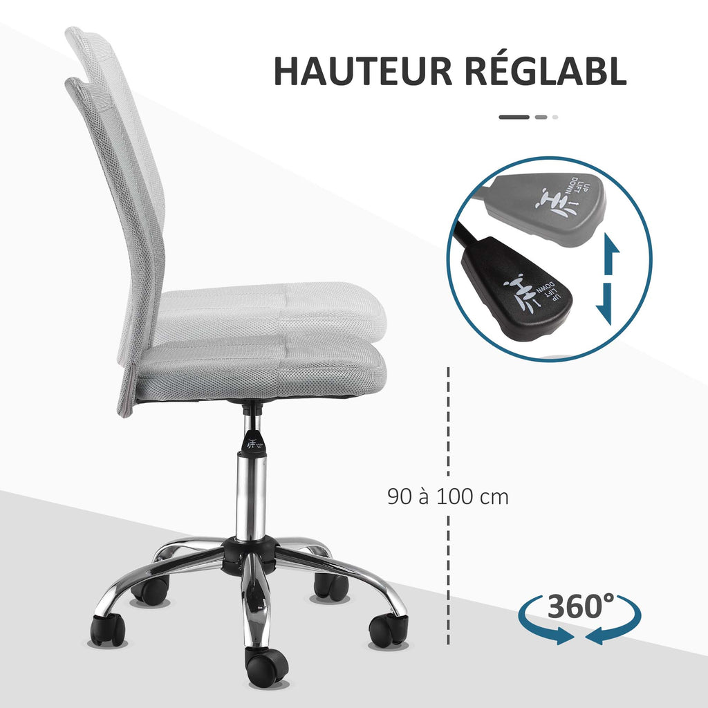 Chaise de Bureau Ergonomique, Fauteuil de Bureau, Hauteur Réglable, Piètement Chromé, Pivotant 360°, Revêtement Maille, Gris-4