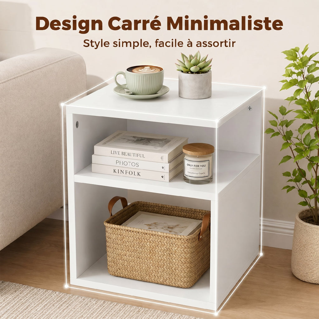 Table d'Appoint, Table Basse Moderne 3 Niveaux avec Étagères Ouvertes, pour Salon, Chambre ou Bureau, Blanc-5