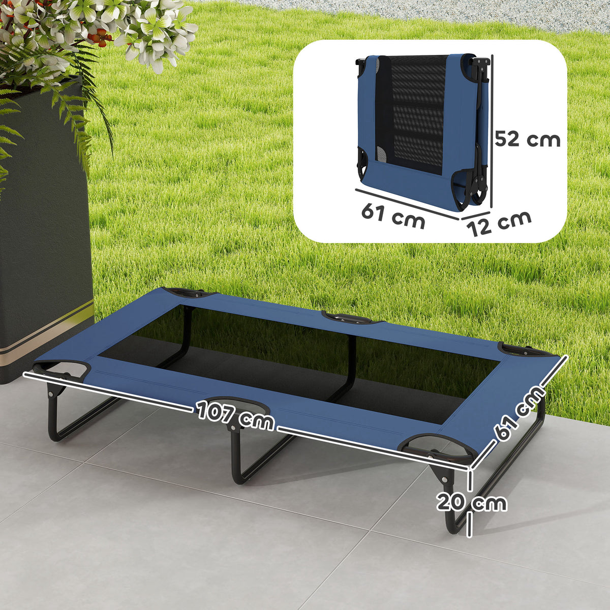 Lit surélevé pour chiens pliable rafraîchissant, lit de camp pour animaux en maille respirante 107x61x20cm bleu foncé-2