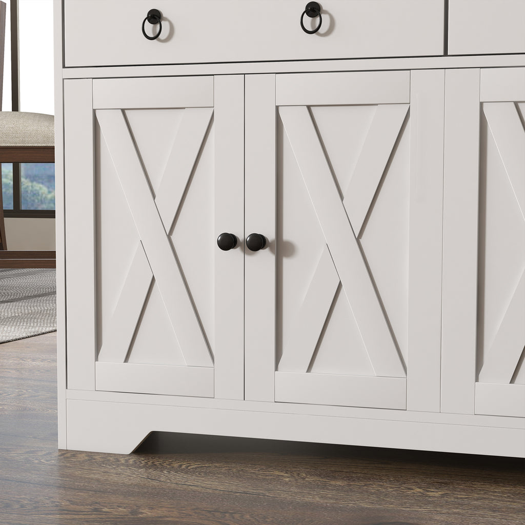 Buffet meuble de rangement armoire de cuisine style rural 2 tiroirs et 2 placards étagères à hauteurs réglables blanc-7