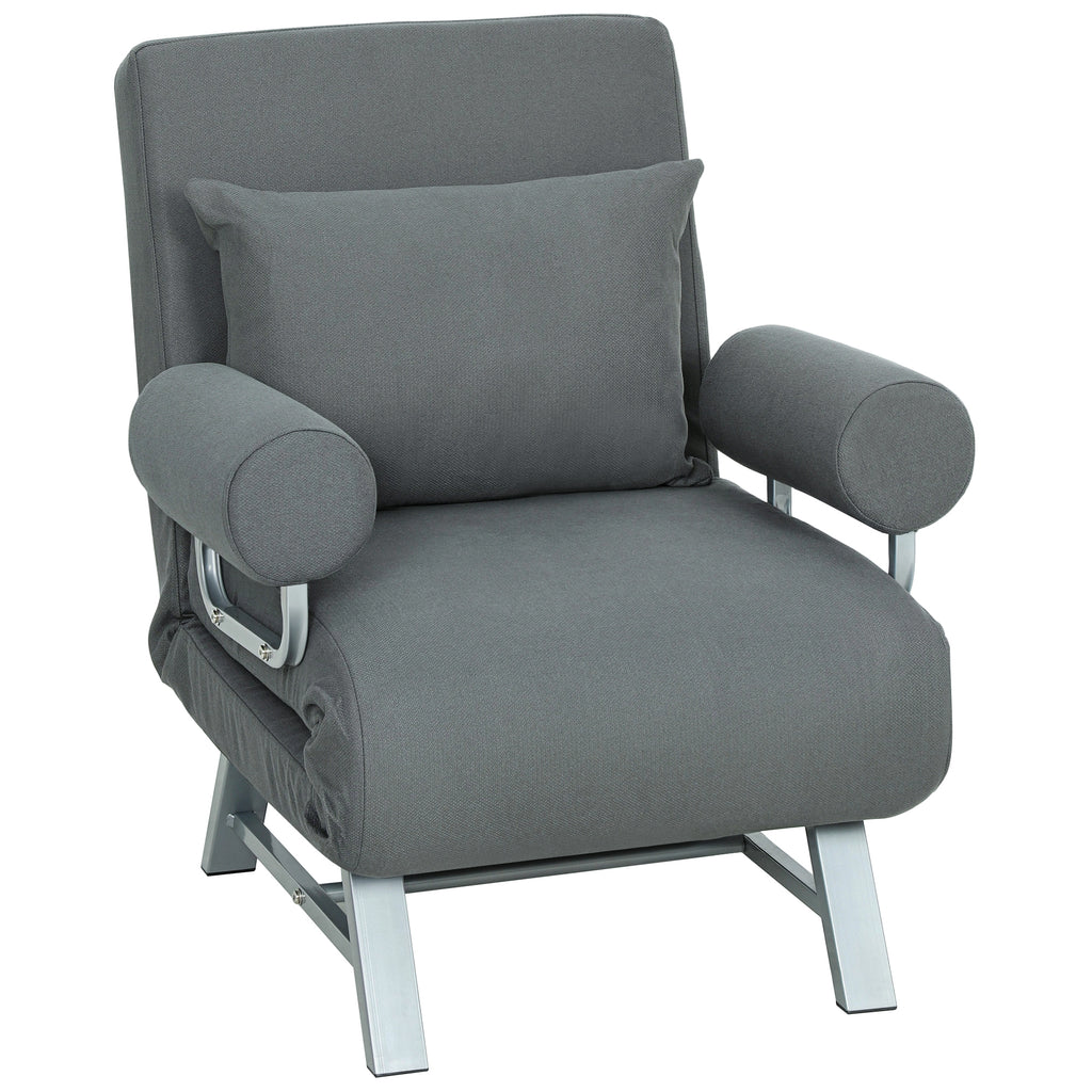 Fauteuil Convertible 1 Place, Fauteuil-Lit Pliable Rembourré en Lin avec Dossier Réglable, Oreiller, Gris Foncé-0