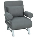 Fauteuil Convertible 1 Place, Fauteuil-Lit Pliable Rembourré en Lin avec Dossier Réglable, Oreiller, Gris Foncé-0