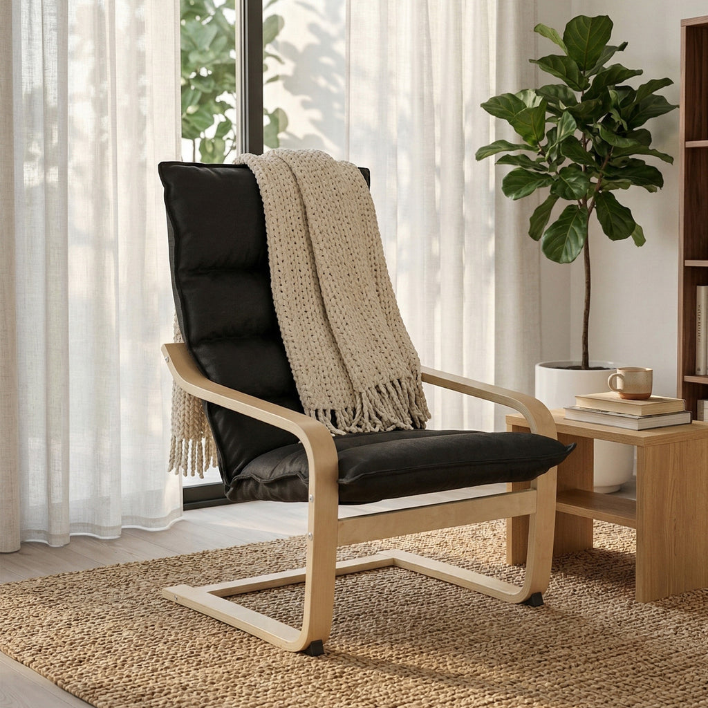 Fauteuil Salon, Fauteuil de Loisirs Moderne, Fauteuil Chambre avec Accoudoirs Incurvés, Coussins, 67 x 83 x 105 cm, Noir-7