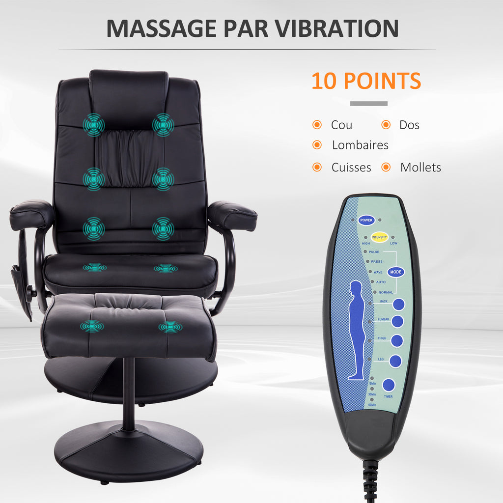 Fauteuil de Massage et Relaxation électrique pivotant inclinable avec Repose-Pied revêtement synthétique Noir-3