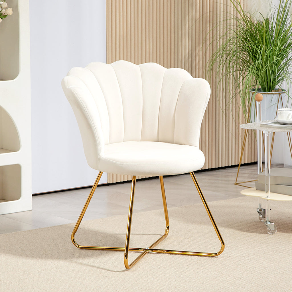 Fauteuil coquillage chaise coiffeuse fauteuil en velours fauteuil de salon avec pieds en acier 69 x 64 x 80 cm crème-9
